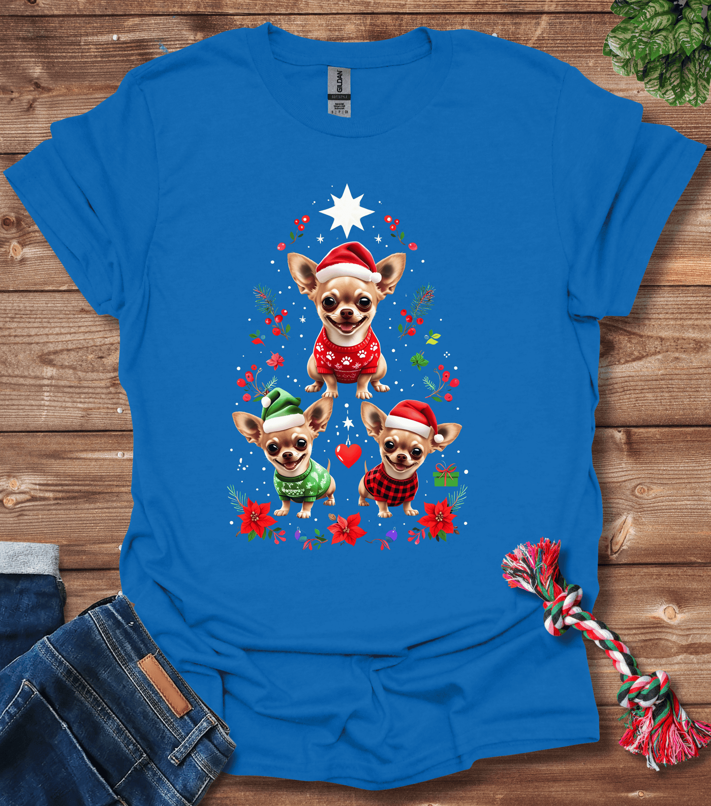 Cartoon Chihuahuas Festive Tree With Holiday Attire T-Shirt