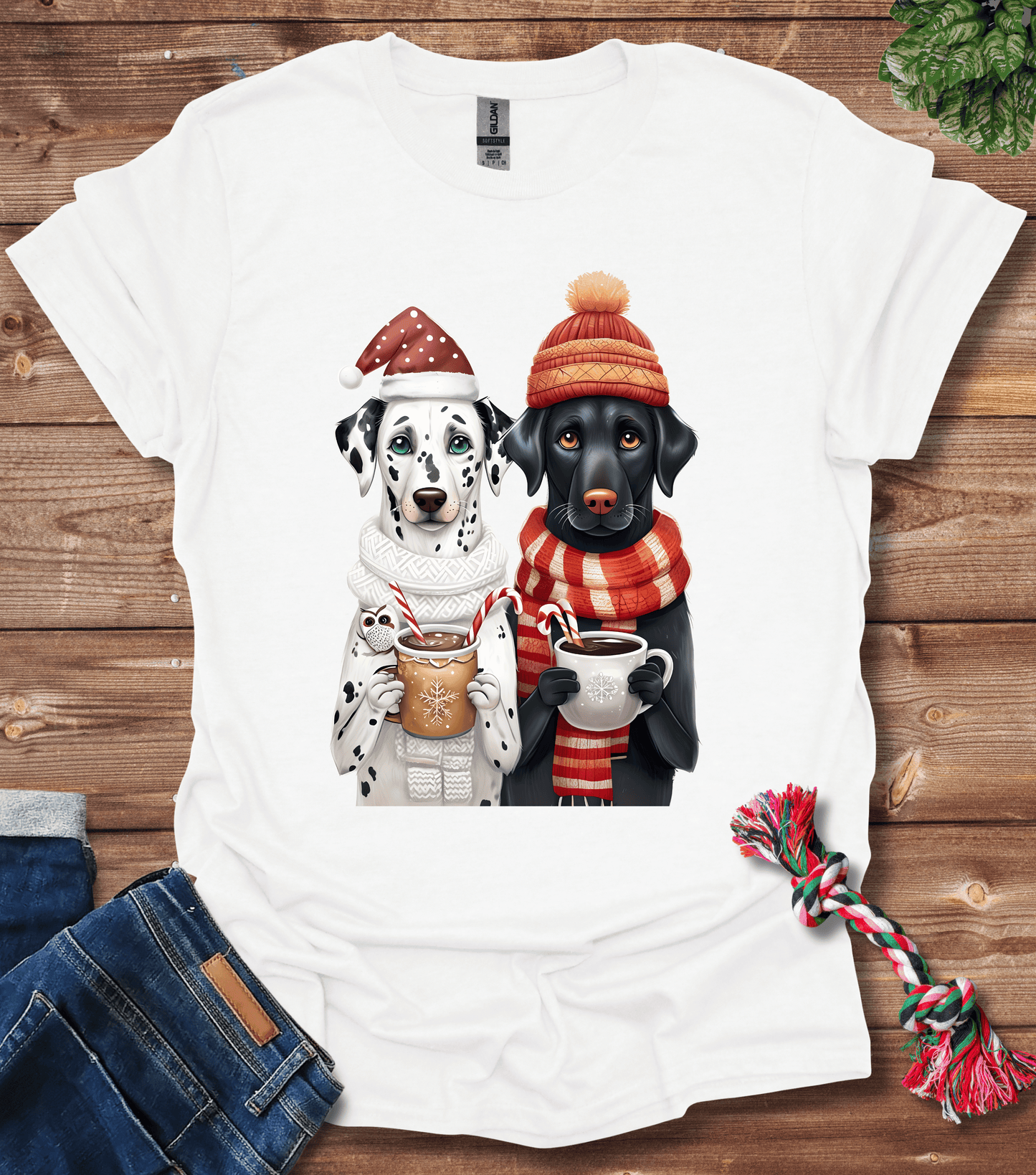 Whimsical Holiday Dogs With Festive Hats And Mugs T-Shirt