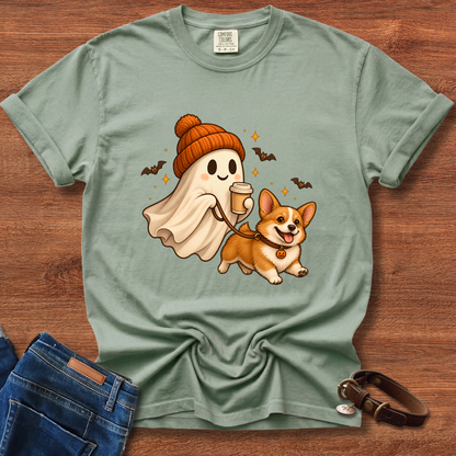 Halloween Ghost Walking Corgi T-Shirt
