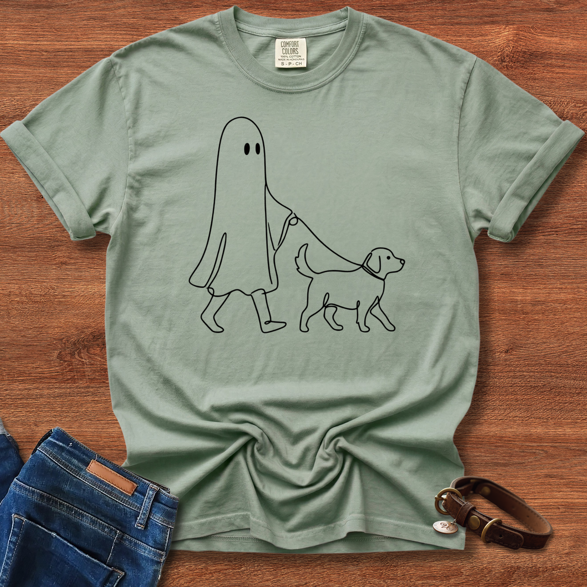 Halloween Ghost Walking Dog T-Shirt