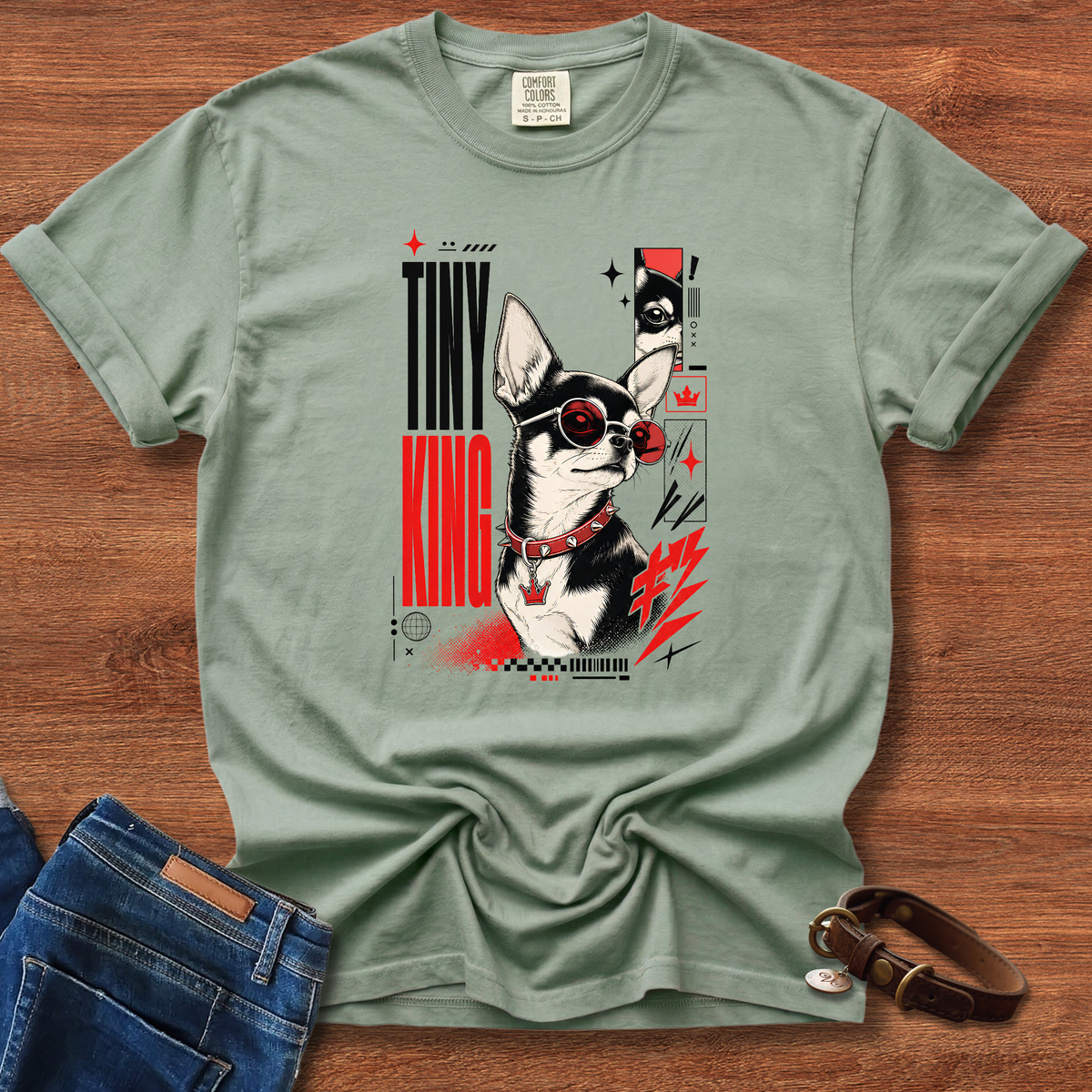 Chihuahua Tiny King In Glasses Manga T-Shirt