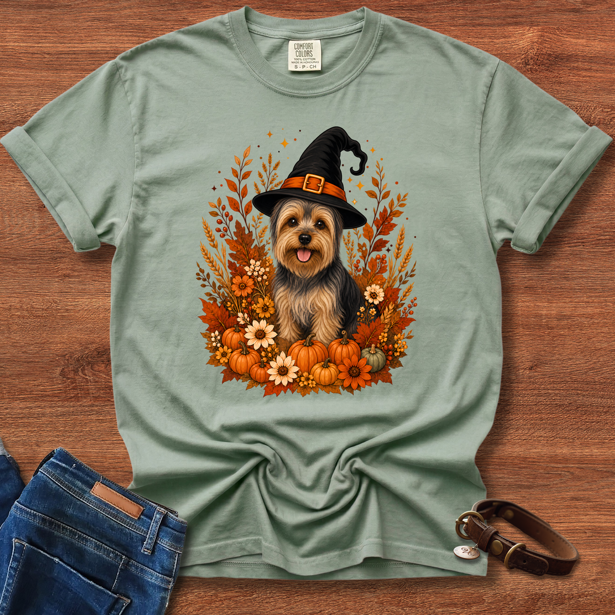 Yorkie Halloween Witch T-Shirt