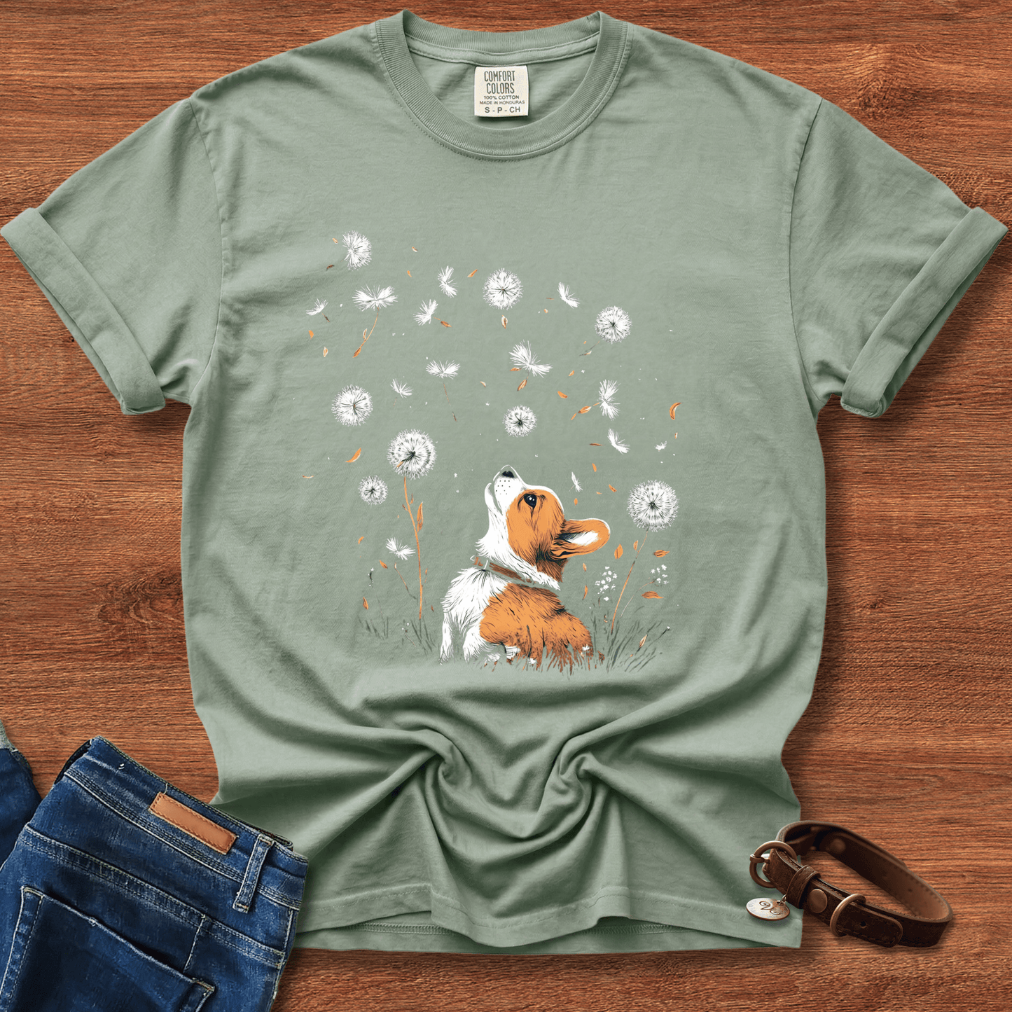 Corgi With Flowers T-Shirt