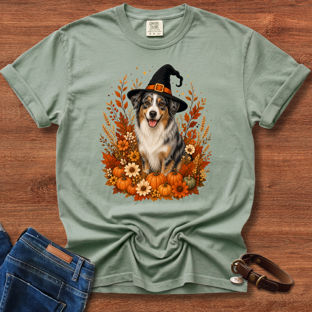 Australian Shepherd Halloween Witch T-Shirt