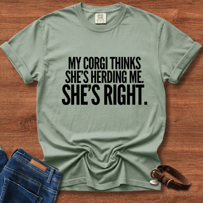 My Corgi Thinks She's Herding Me, She's Right T-Shirt