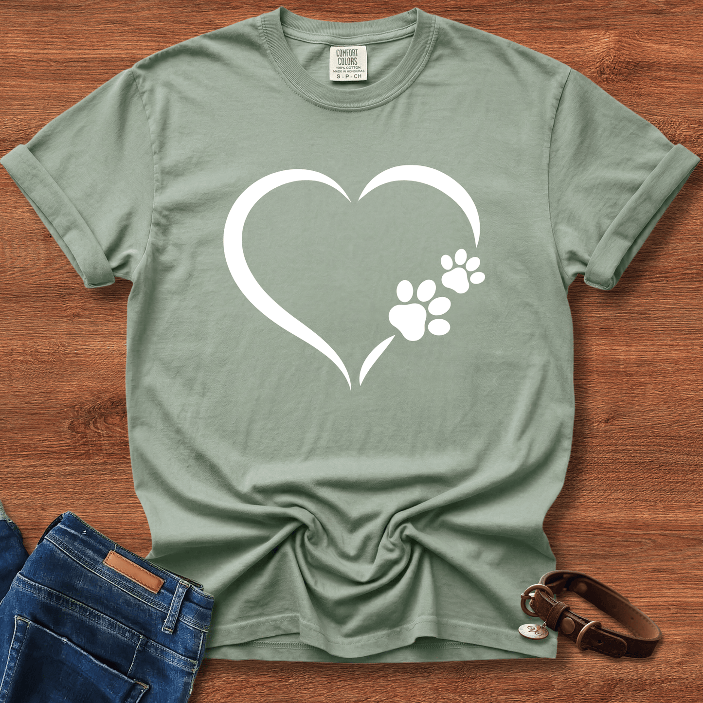 Dog Paw Print Heart T-Shirt