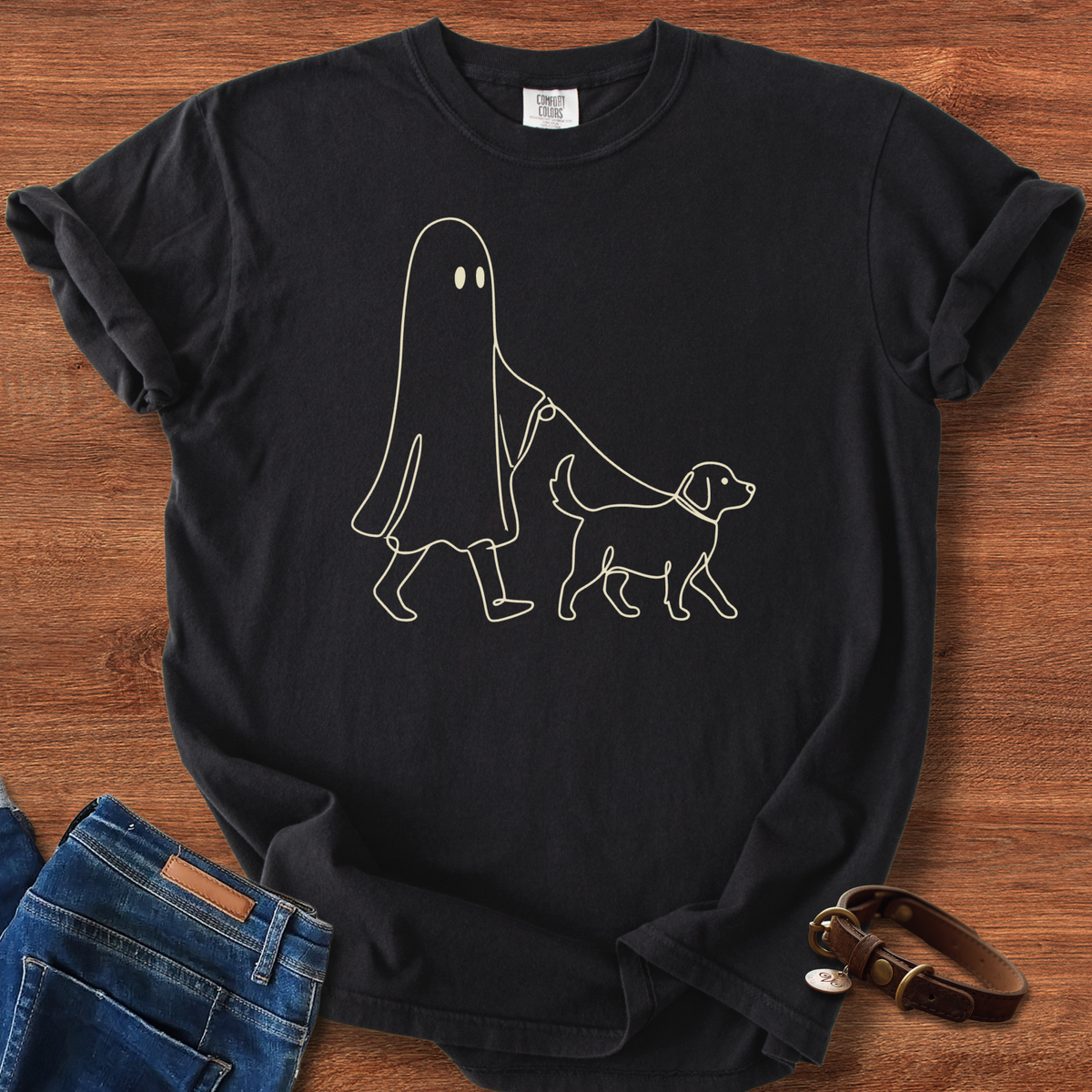 Halloween Ghost Walking Dog T-Shirt