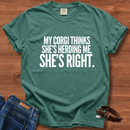 My Corgi Thinks She's Herding Me, She's Right T-Shirt