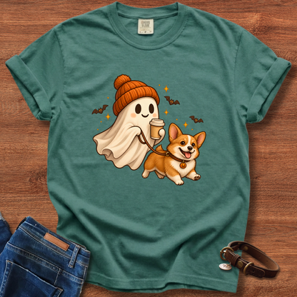 Halloween Ghost Walking Corgi T-Shirt