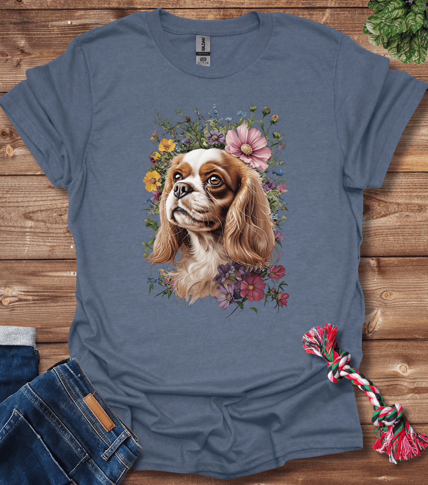 Cavalier King Charles Spaniel In Flowers T-Shirt