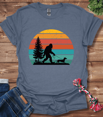 Bigfoot Walking A Dachshund T-Shirt