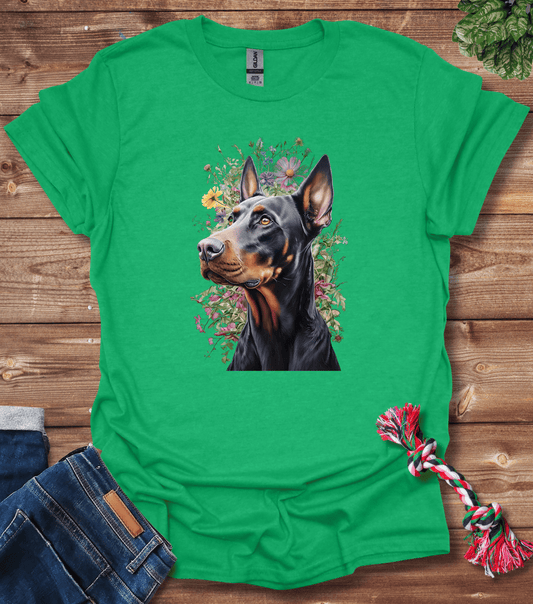 Doberman Pinscher In Flowers T-Shirt