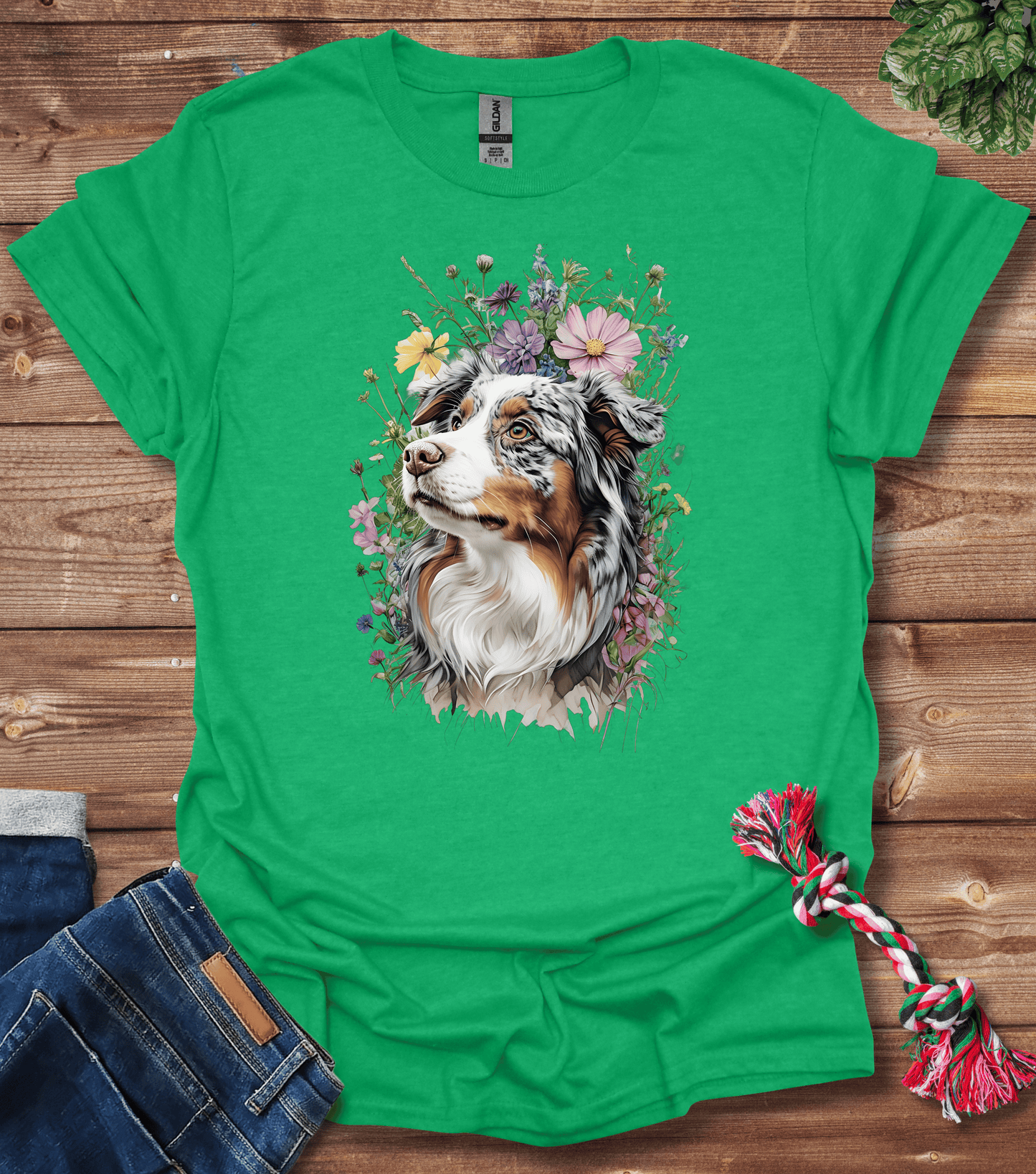 Australian Shepherd In Flowers T-Shirt