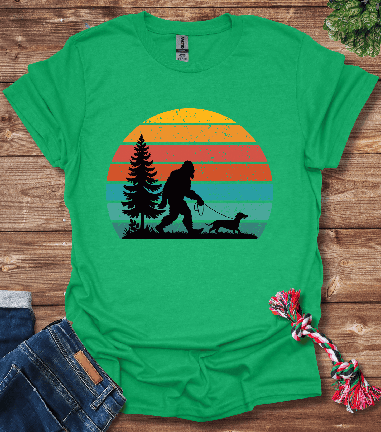 Bigfoot Walking A Dachshund T-Shirt