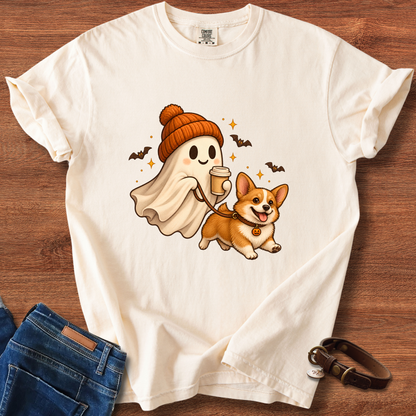 Halloween Ghost Walking Corgi T-Shirt