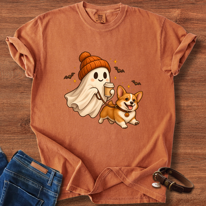 Halloween Ghost Walking Corgi T-Shirt