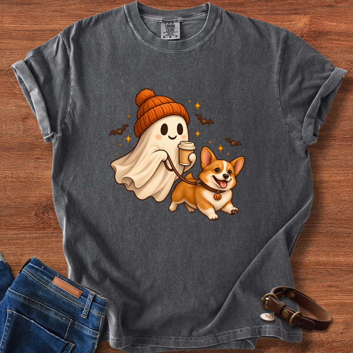Halloween Ghost Walking Corgi T-Shirt