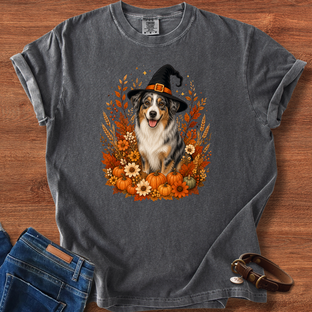Australian Shepherd Halloween Witch T-Shirt