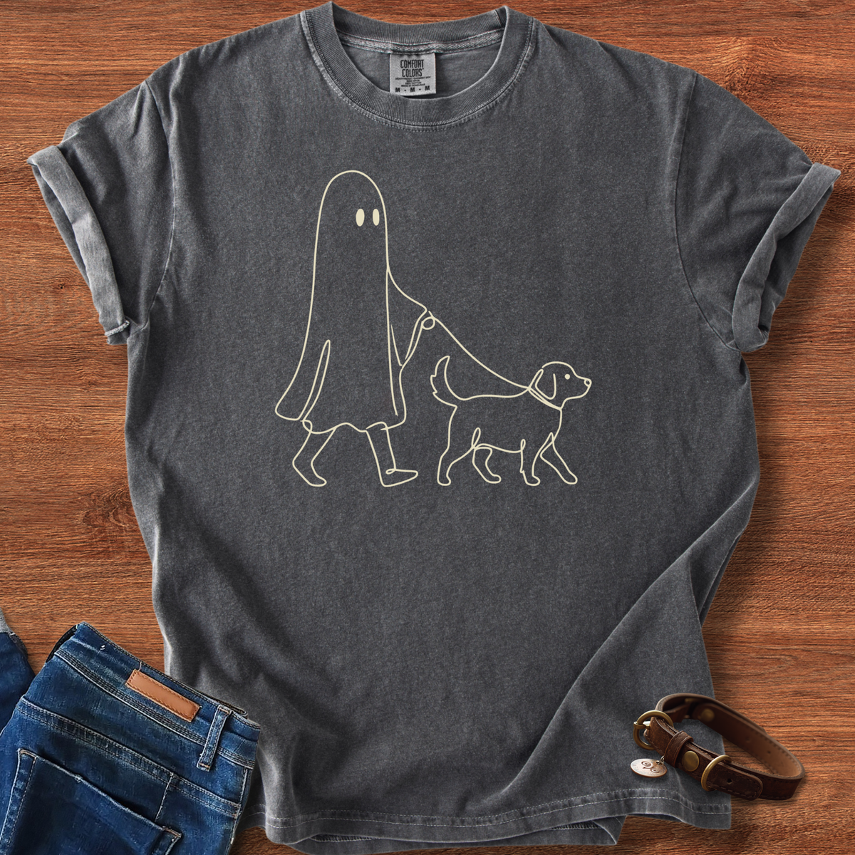 Halloween Ghost Walking Dog T-Shirt