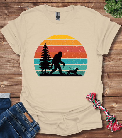 Bigfoot Walking A Dachshund T-Shirt