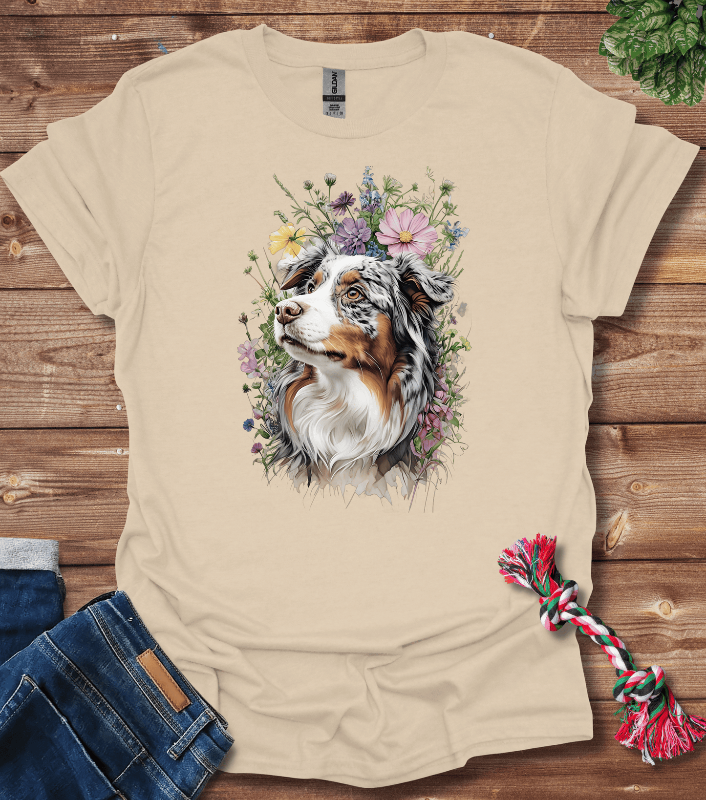 Australian Shepherd In Flowers T-Shirt