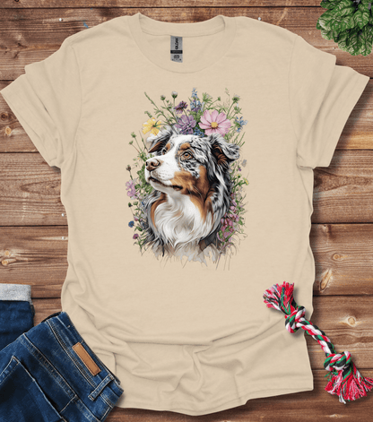 Australian Shepherd In Flowers T-Shirt