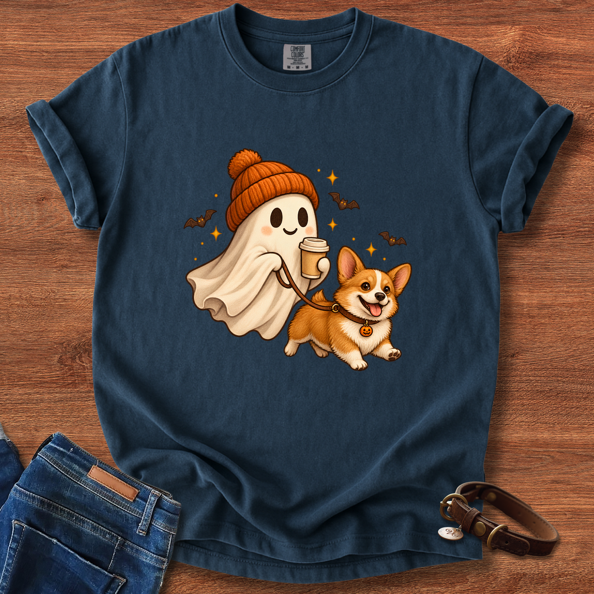 Halloween Ghost Walking Corgi T-Shirt