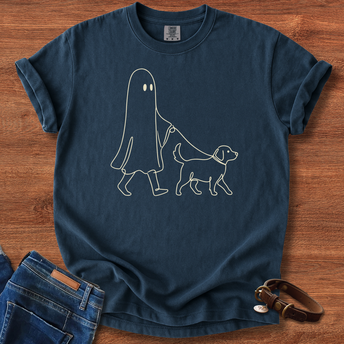 Halloween Ghost Walking Dog T-Shirt