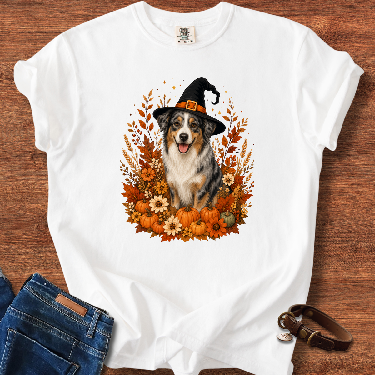 Australian Shepherd Halloween Witch T-Shirt