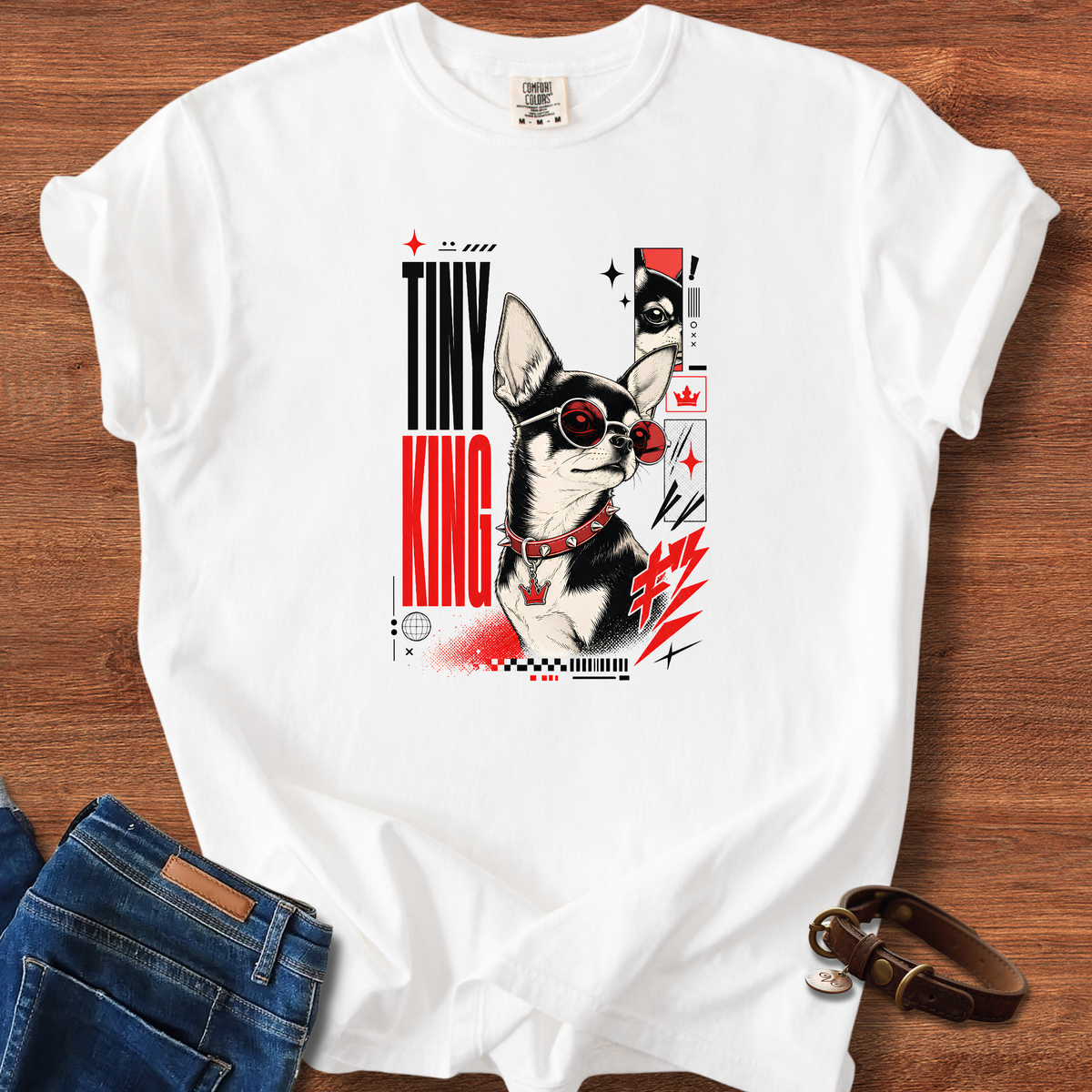 Chihuahua Tiny King In Glasses Manga T-Shirt