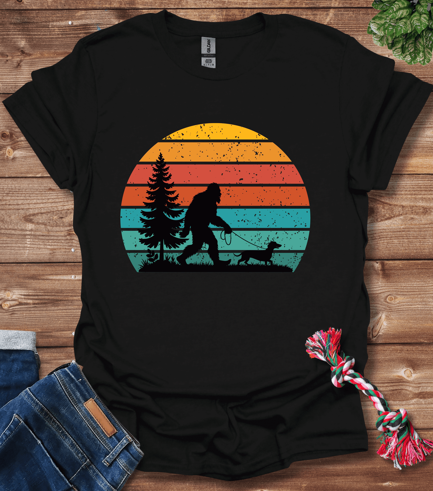 Bigfoot Walking A Dachshund T-Shirt