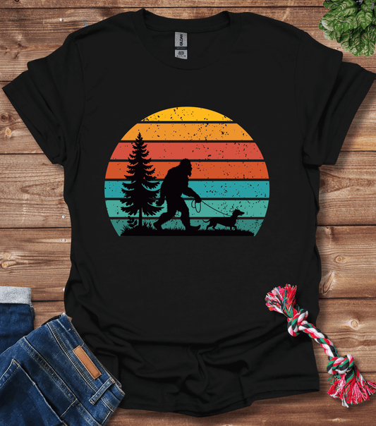 Bigfoot Walking A Dachshund T-Shirt