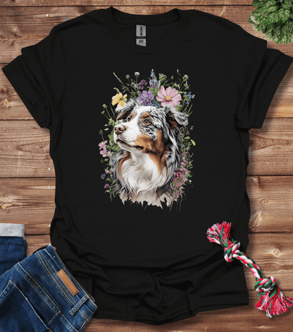 Australian Shepherd In Flowers T-Shirt