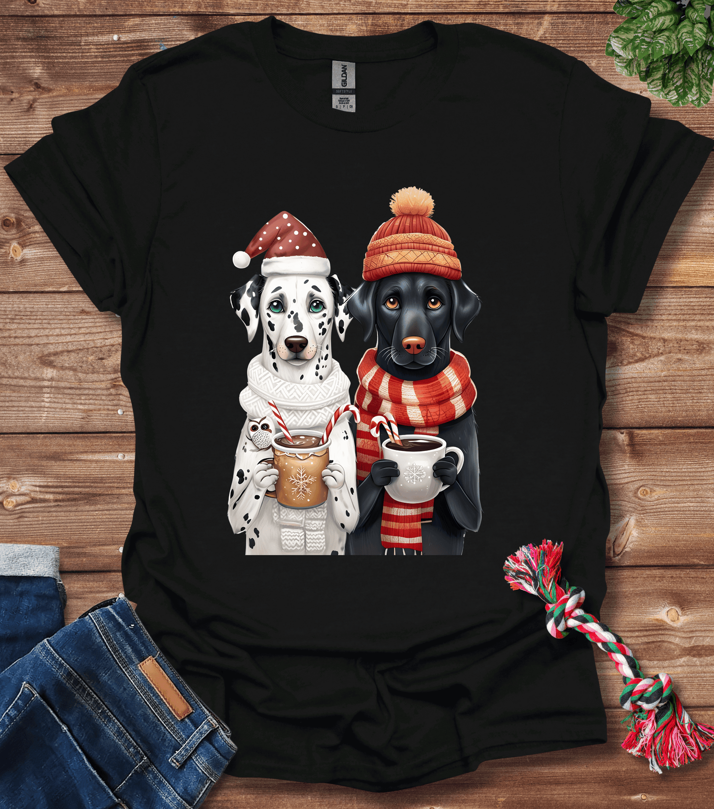 Whimsical Holiday Dogs With Festive Hats And Mugs T-Shirt