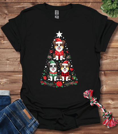 Cartoon Border Collie Christmas Tree T-Shirt