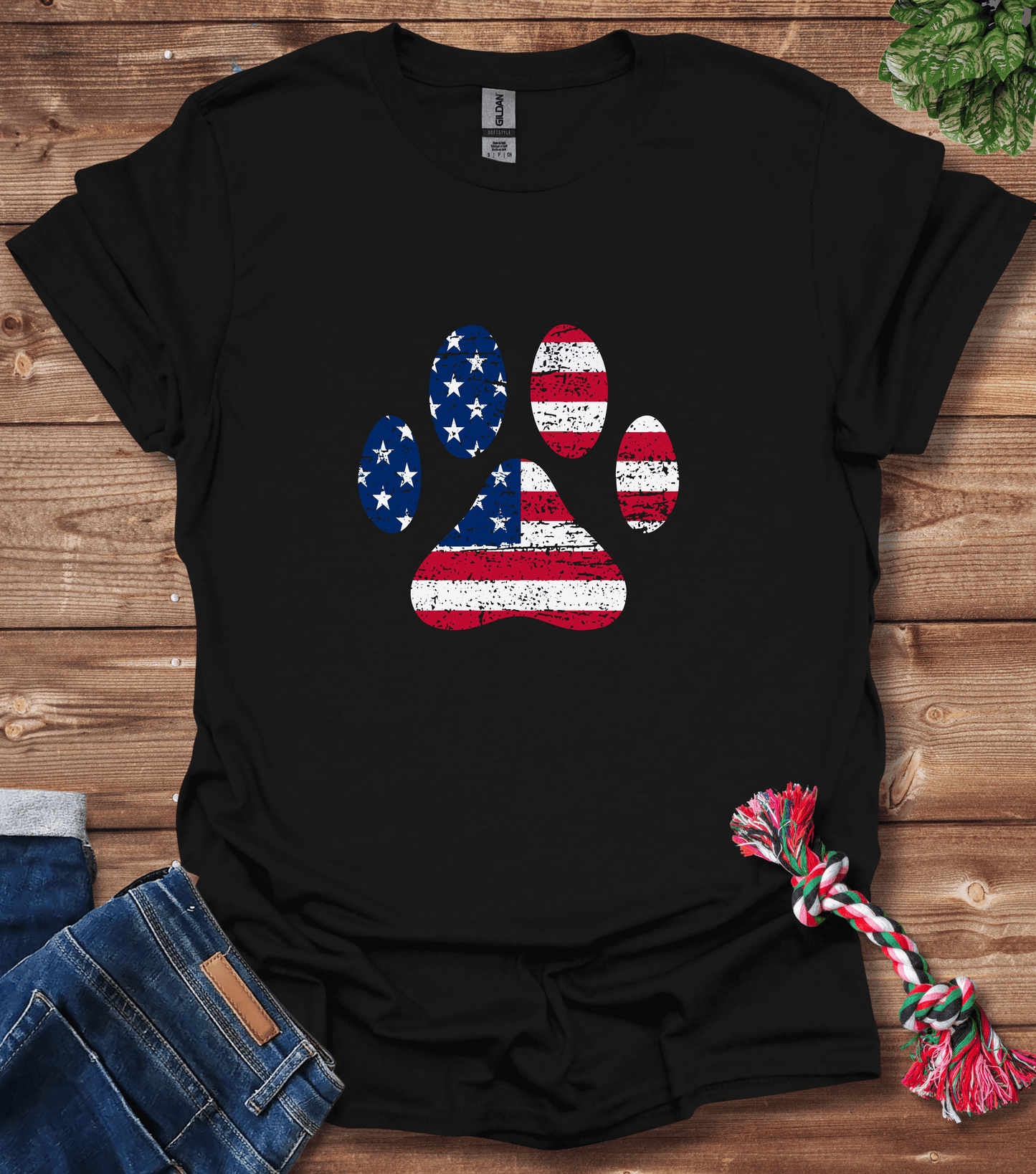 American Flag Dog Paw T-Shirt