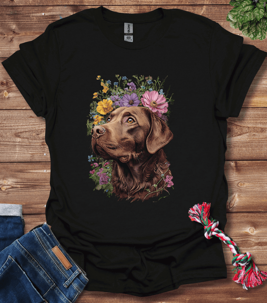 Brown Labrador Retriever With Brown Floral Crown T-Shirt