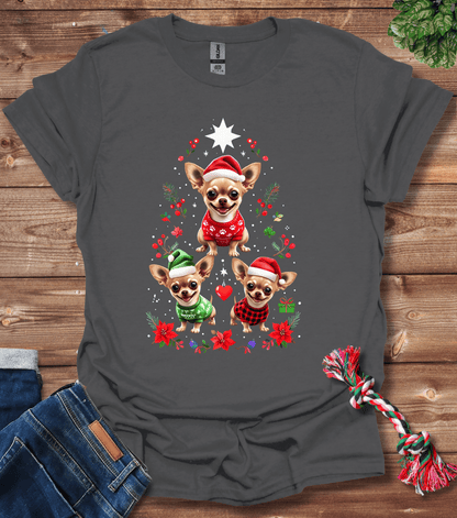 Cartoon Chihuahuas Festive Tree With Holiday Attire T-Shirt