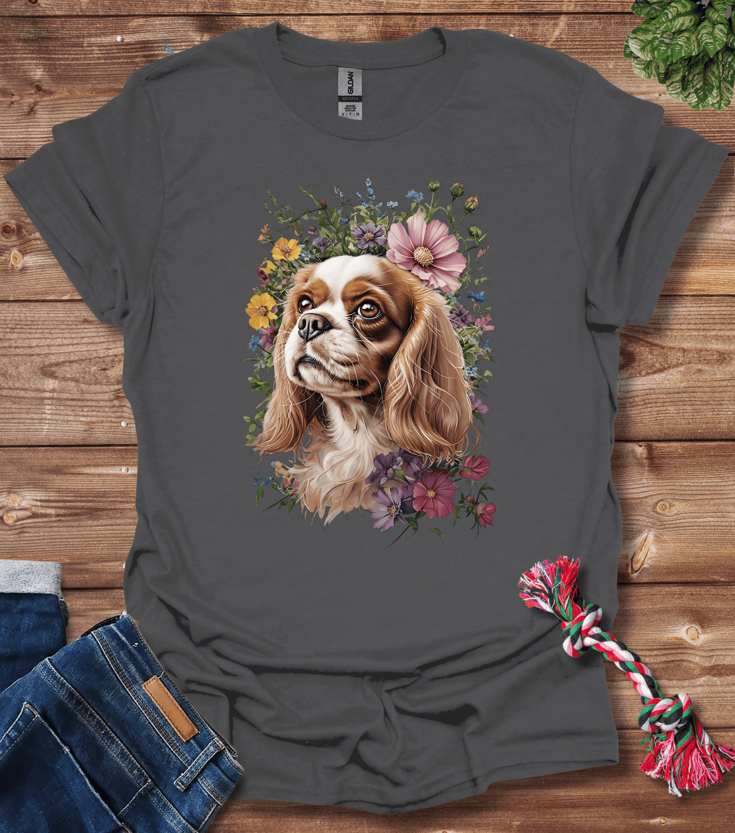Cavalier King Charles Spaniel In Flowers T-Shirt
