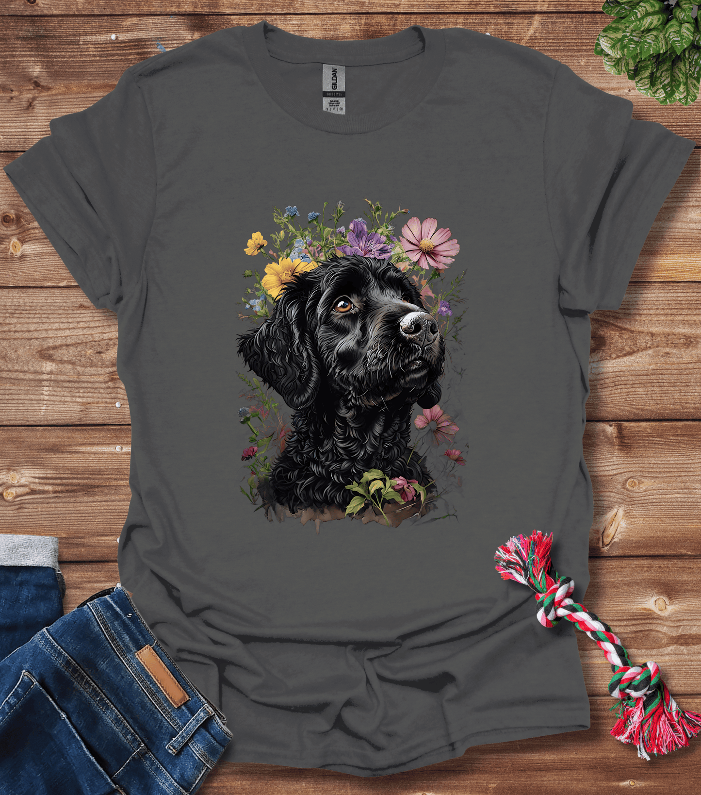 Black Labrador With Floral Crown T-Shirt