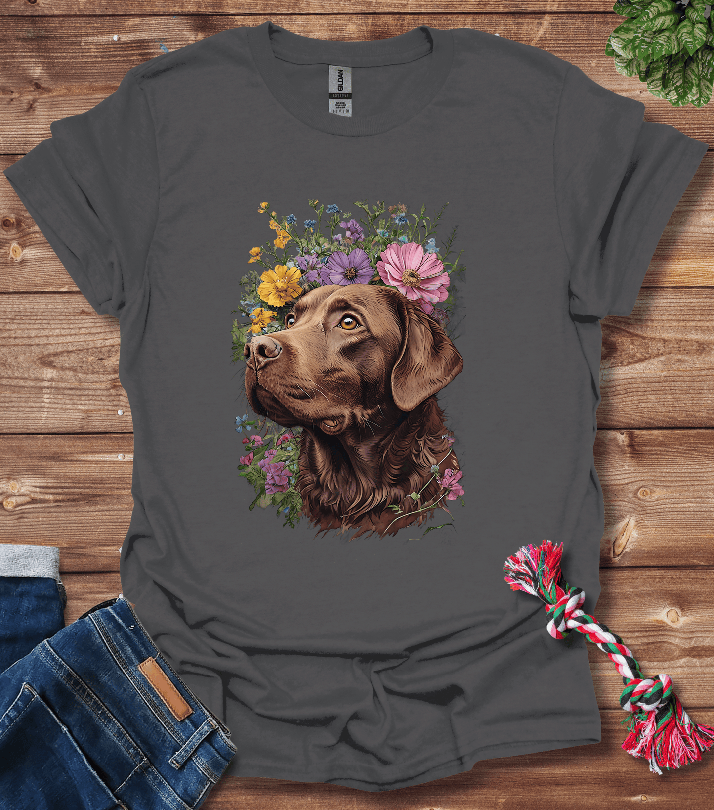 Brown Labrador Retriever With Brown Floral Crown T-Shirt