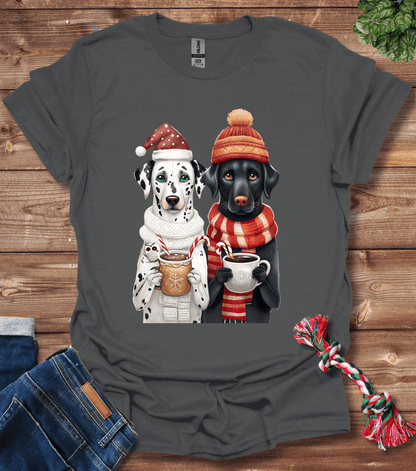 Whimsical Holiday Dogs With Festive Hats And Mugs T-Shirt