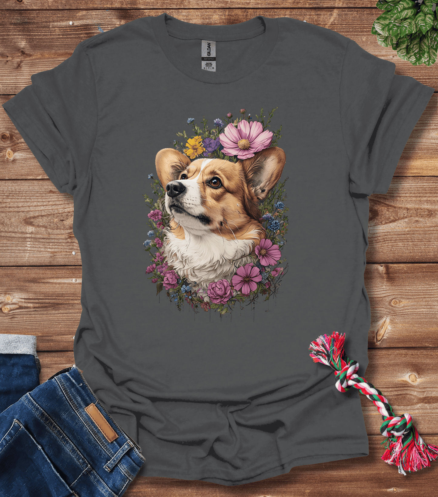 Corgi In Flowers T-Shirt