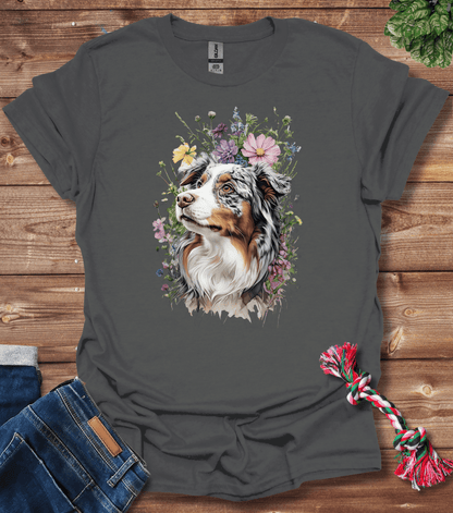 Australian Shepherd In Flowers T-Shirt