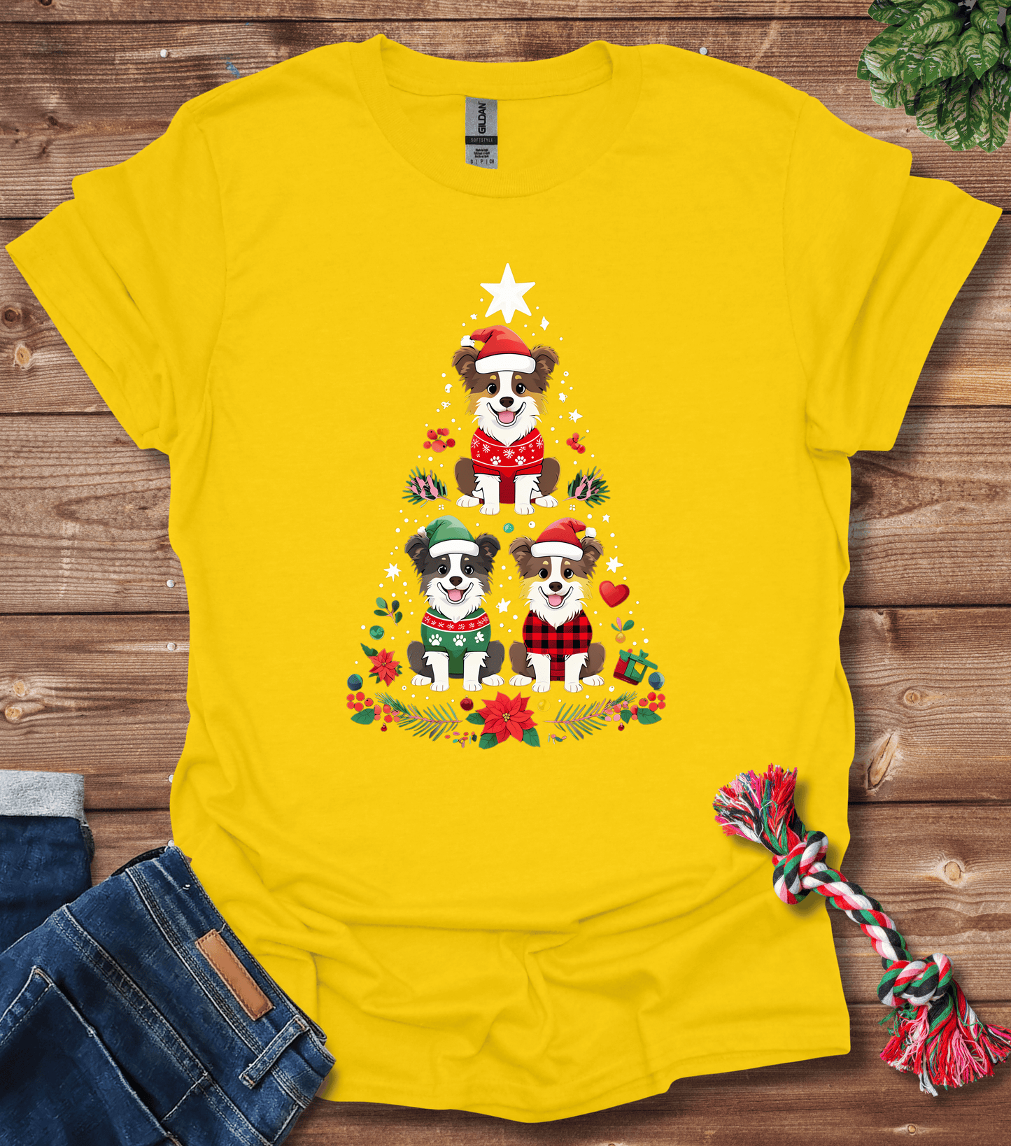 Cartoon Border Collie Christmas Tree T-Shirt