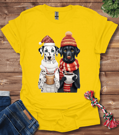 Whimsical Holiday Dogs With Festive Hats And Mugs T-Shirt