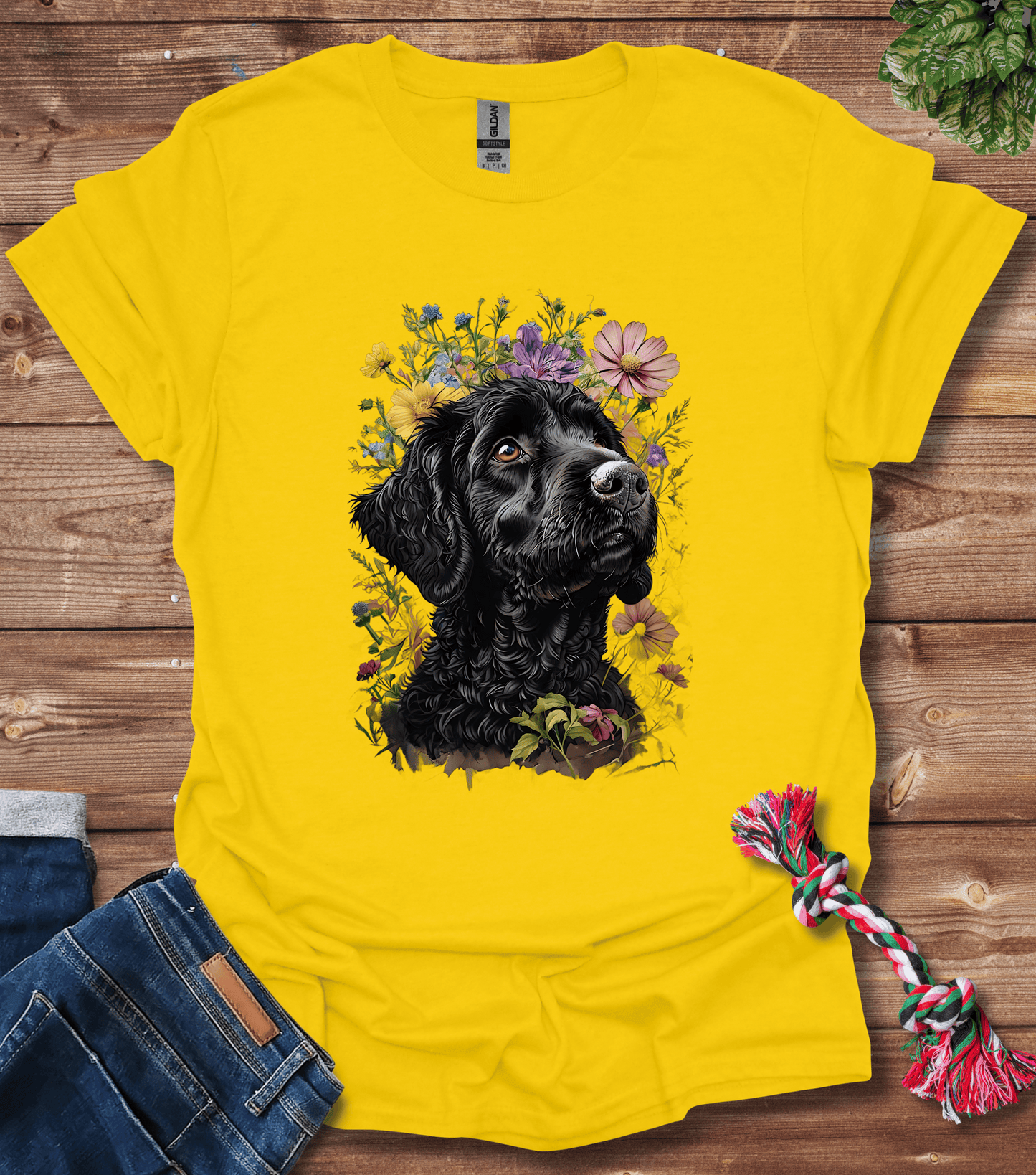 Black Labrador With Floral Crown T-Shirt