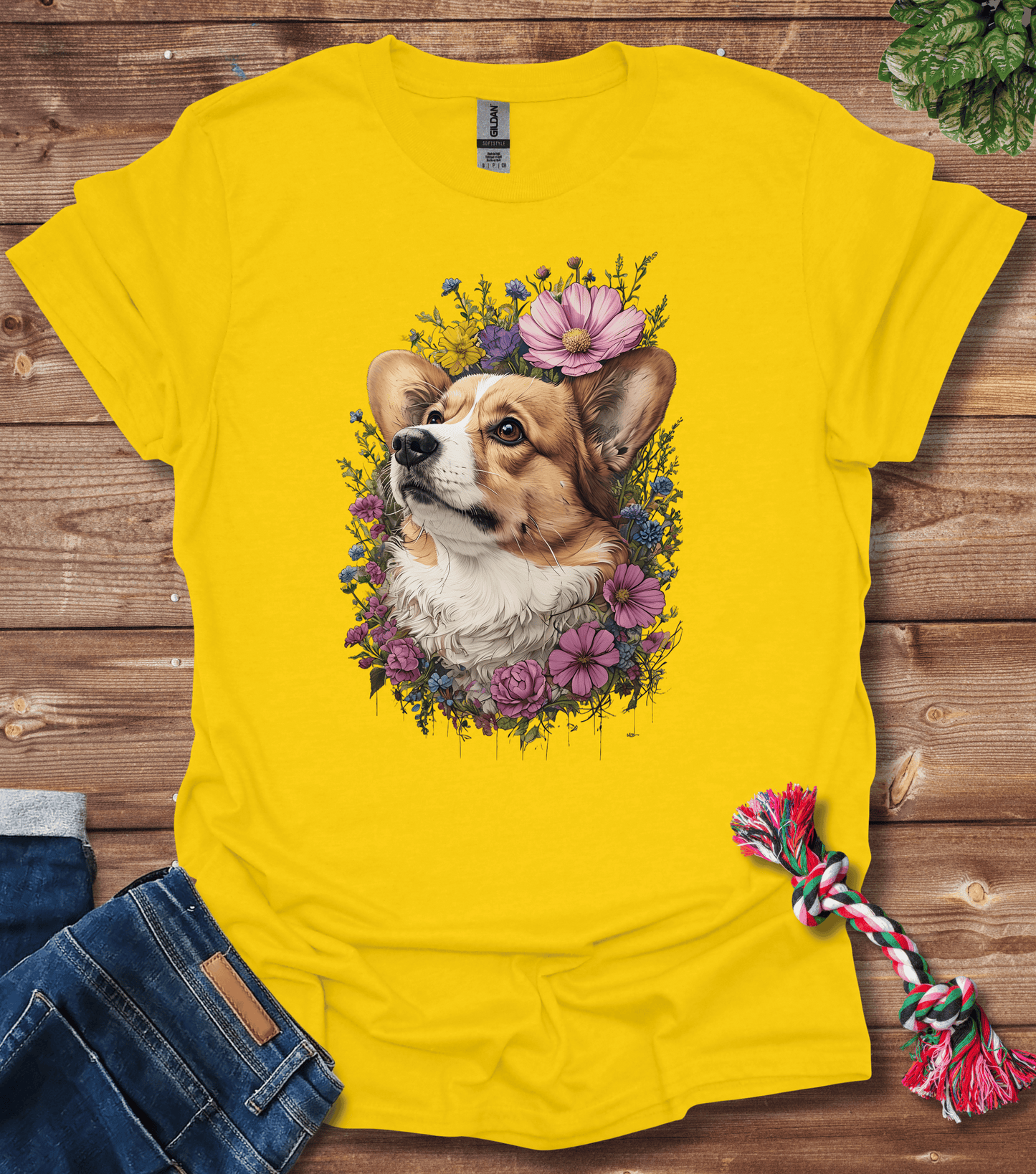 Corgi In Flowers T-Shirt