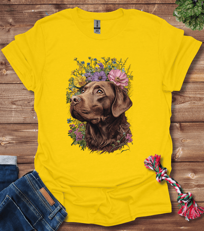 Brown Labrador Retriever With Brown Floral Crown T-Shirt