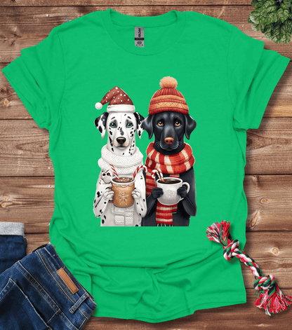 Whimsical Holiday Dogs With Festive Hats And Mugs T-Shirt